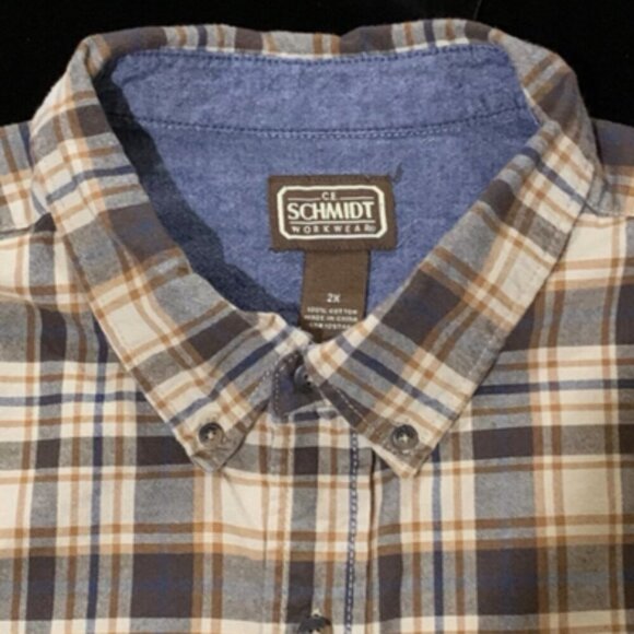 C.E. Schmidt Workwear Men's 2X Heavy Flannel Brown Plaid Work Shirt Cotton - Picture 8 of 12